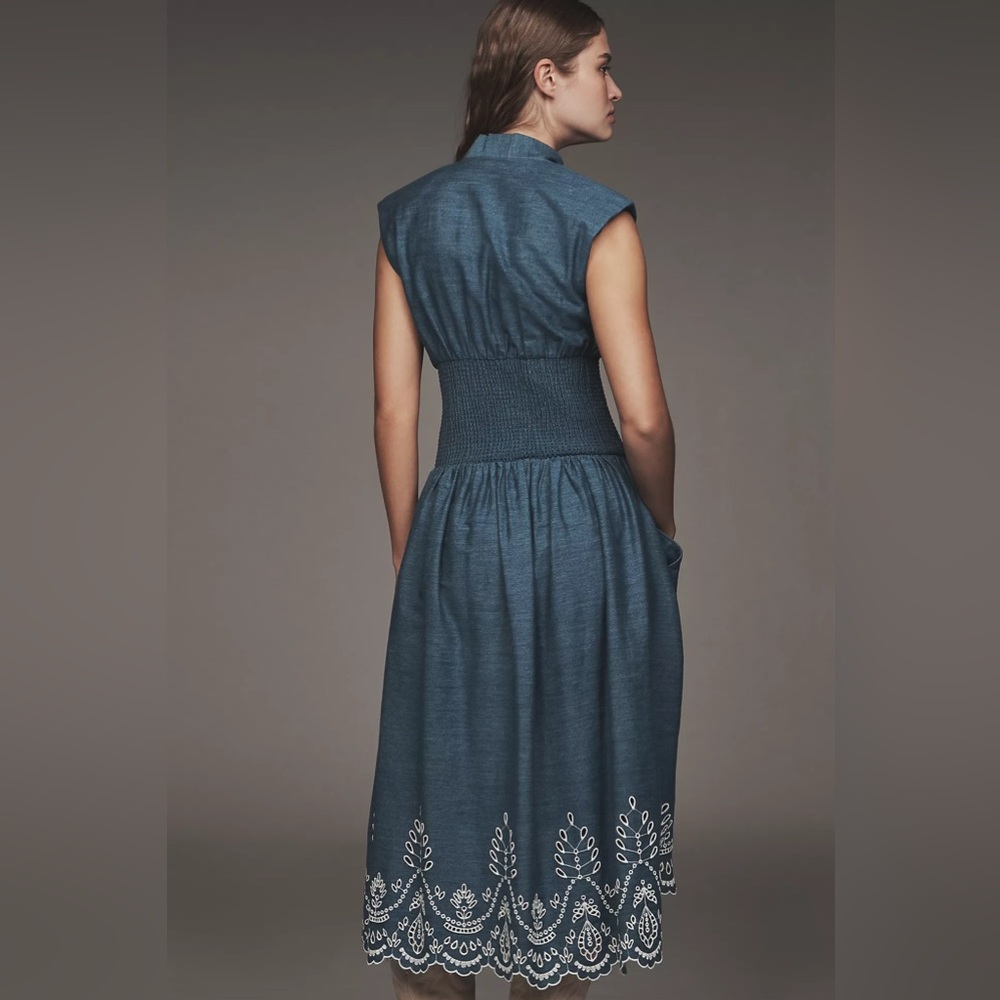 NWT! Anthropologie The Tommie Denim Eyelet Trim Dress - Size XS 5️⃣ - Picture 3 of 9